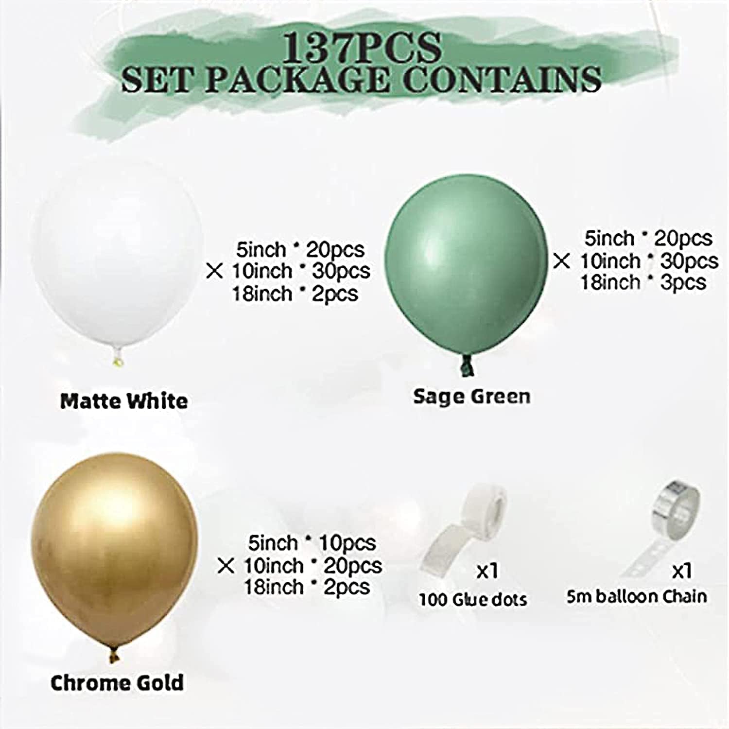 Sage Green and White Balloon Garland Arch Kit