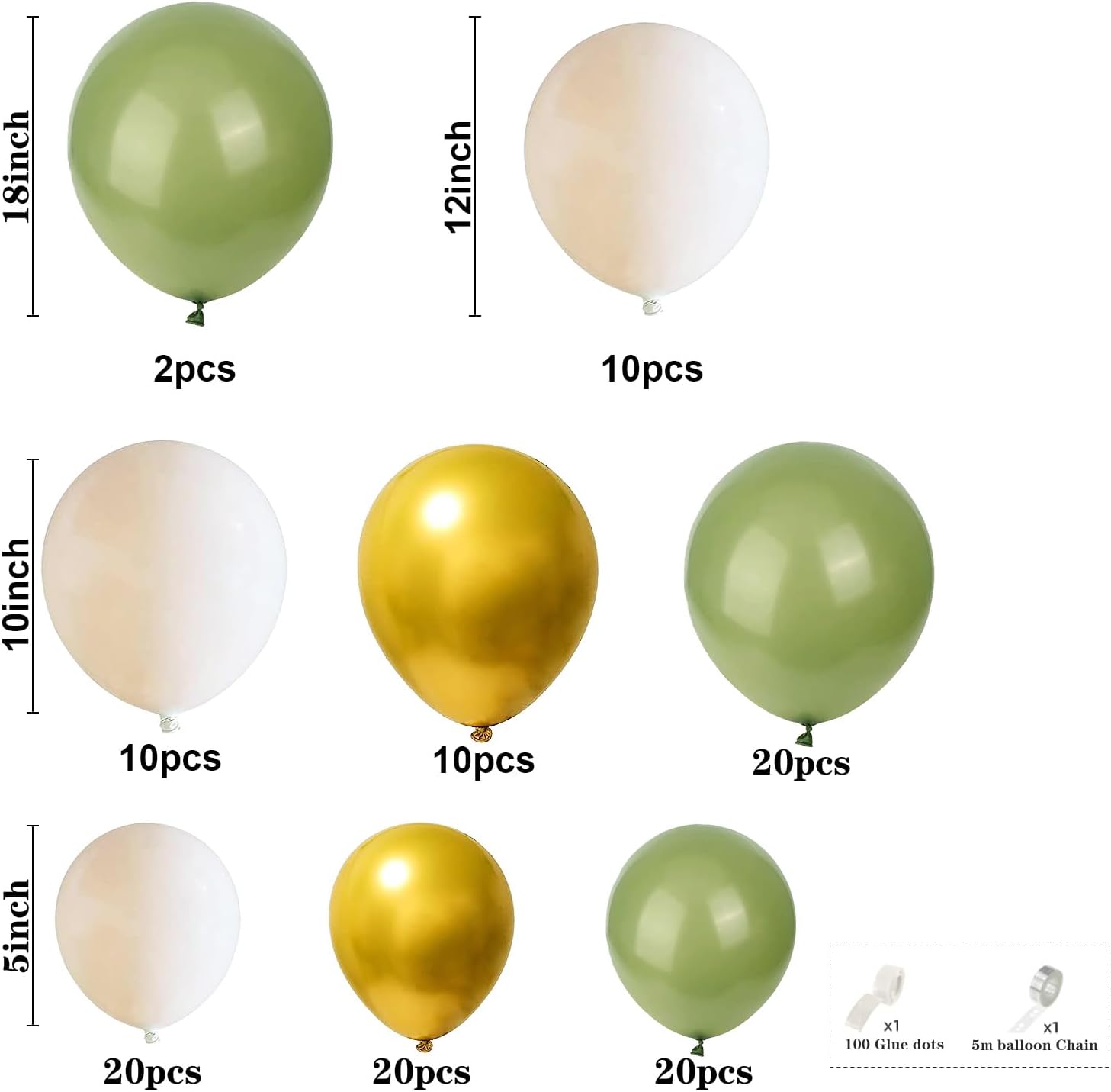 Kit de guirlande de ballons vert sauge sable blanc doré métallisé