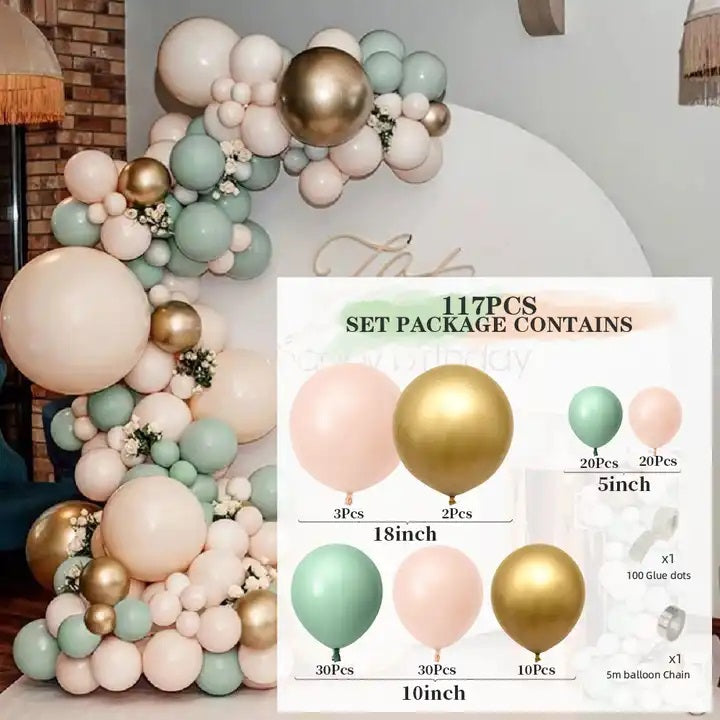 Sage Green and Gold Balloon Garland Arch Kit