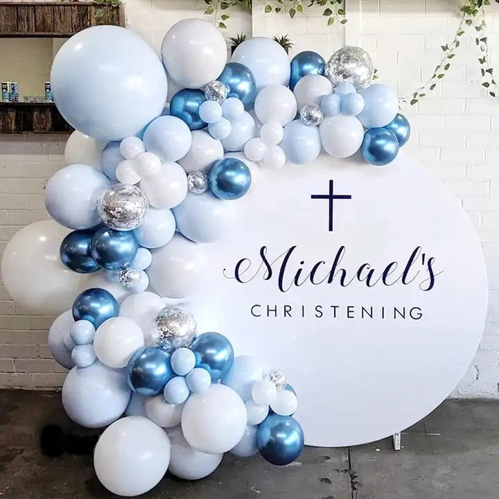 Blue and Silver confetti Balloon Garland Arch Kit