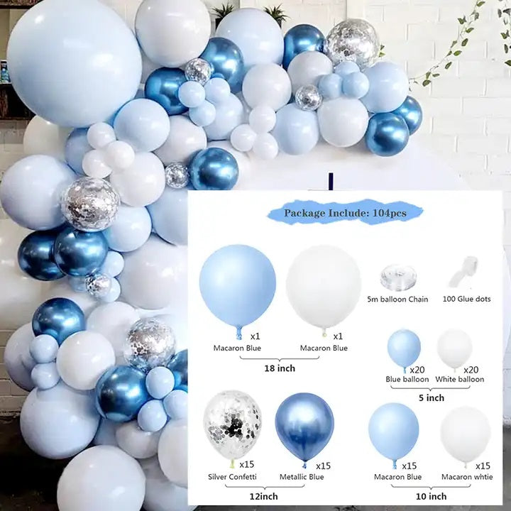 Blue and Silver confetti Balloon Garland Arch Kit